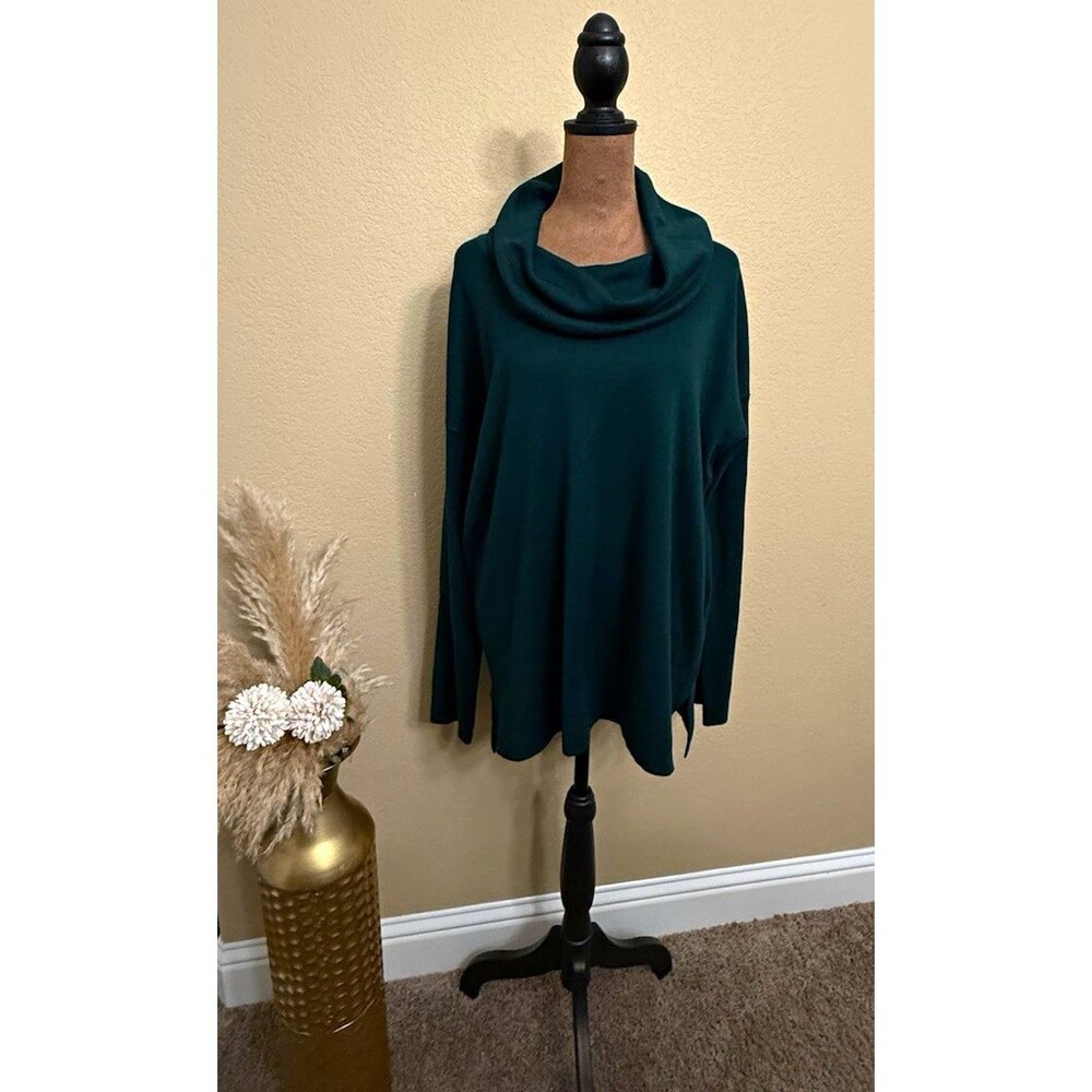 Calvin Klein Forest Green Cowl Neck Sweater Oversized Knit Tunic Dark Emerald